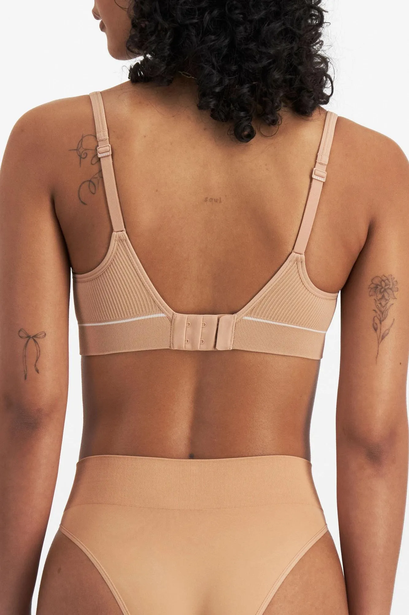 popular  Retro Rib T-Shirt Crop Bra - Bonds - Blushed Brown/White