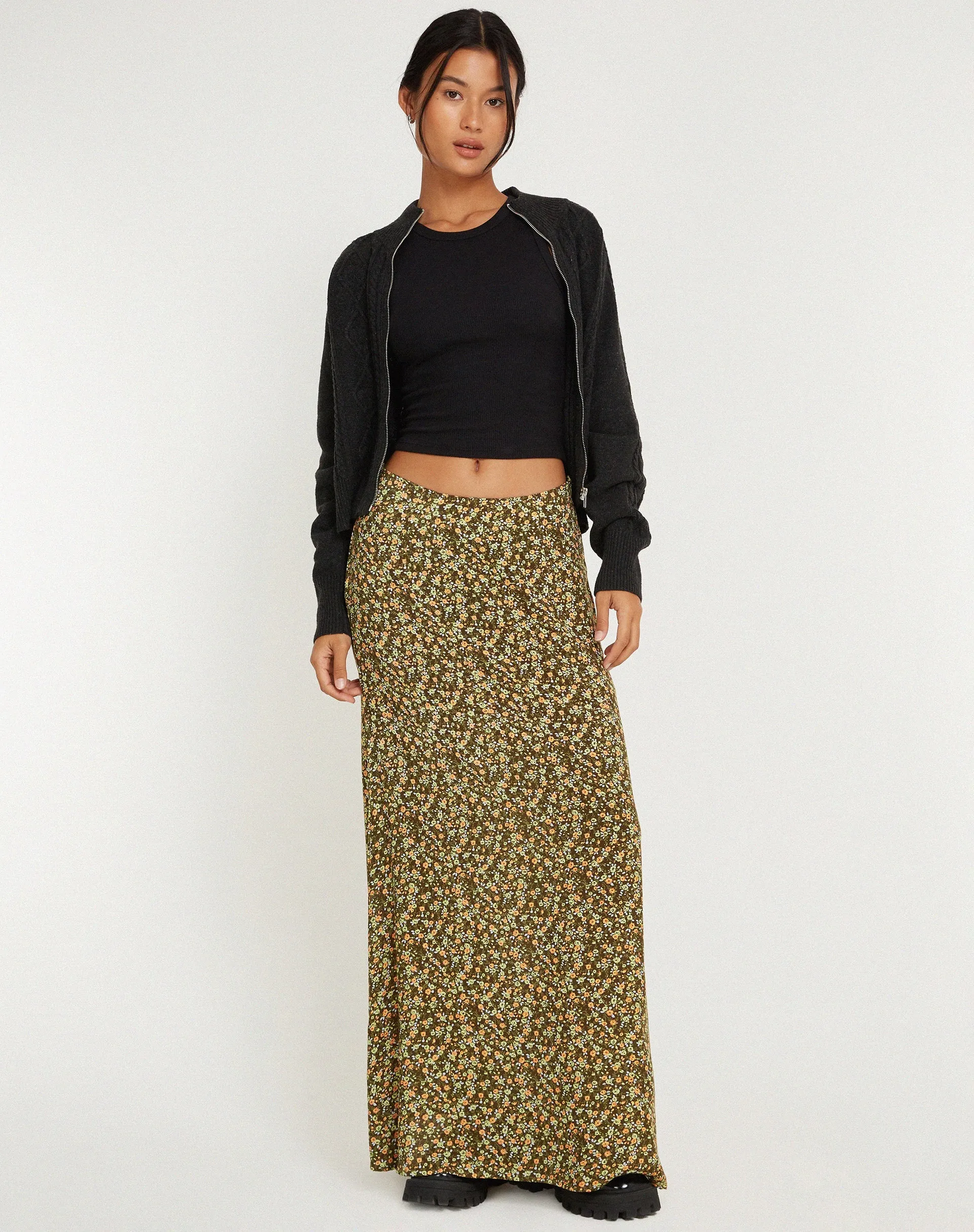 Sayan Maxi Skirt in Grungey Floral Khaki