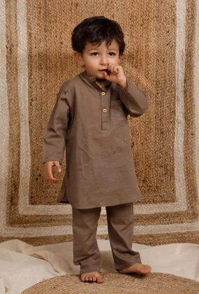 Set Of 2: Brown Mul Mul Kurta With Brown Pant