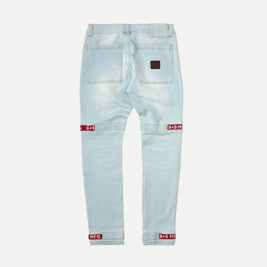 Strapped Up Slim Utility Light Washed Jeans Red Straps