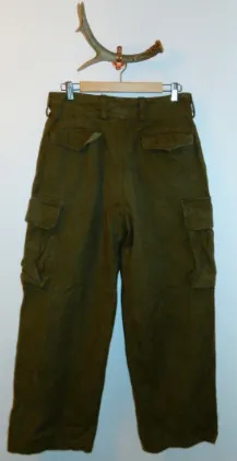 vintage 1950s canvas pants 50s French army cargo trousers 33 inch waist