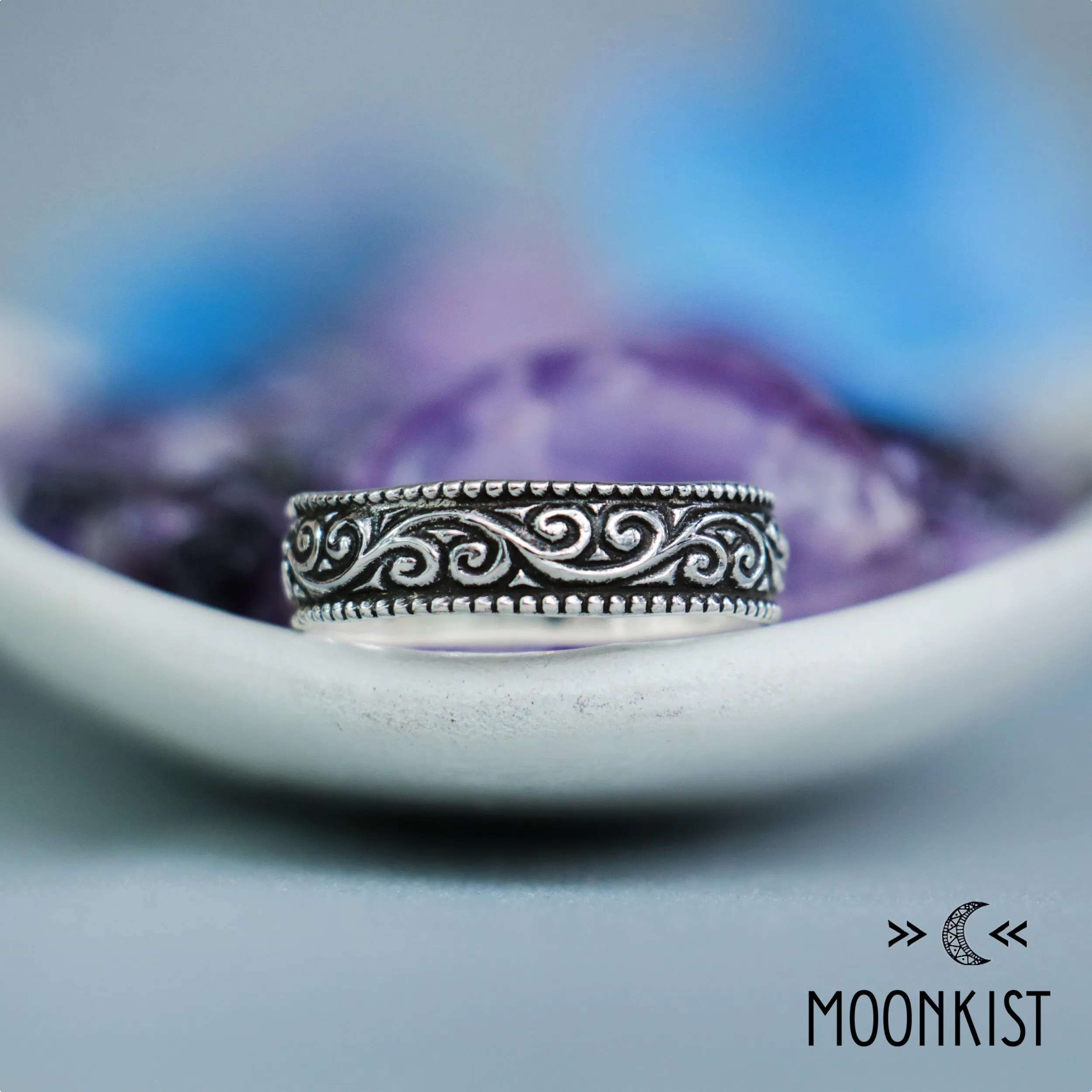 Vintage Style Silver Swirl Milgrain Wedding Band | Moonkist Designs