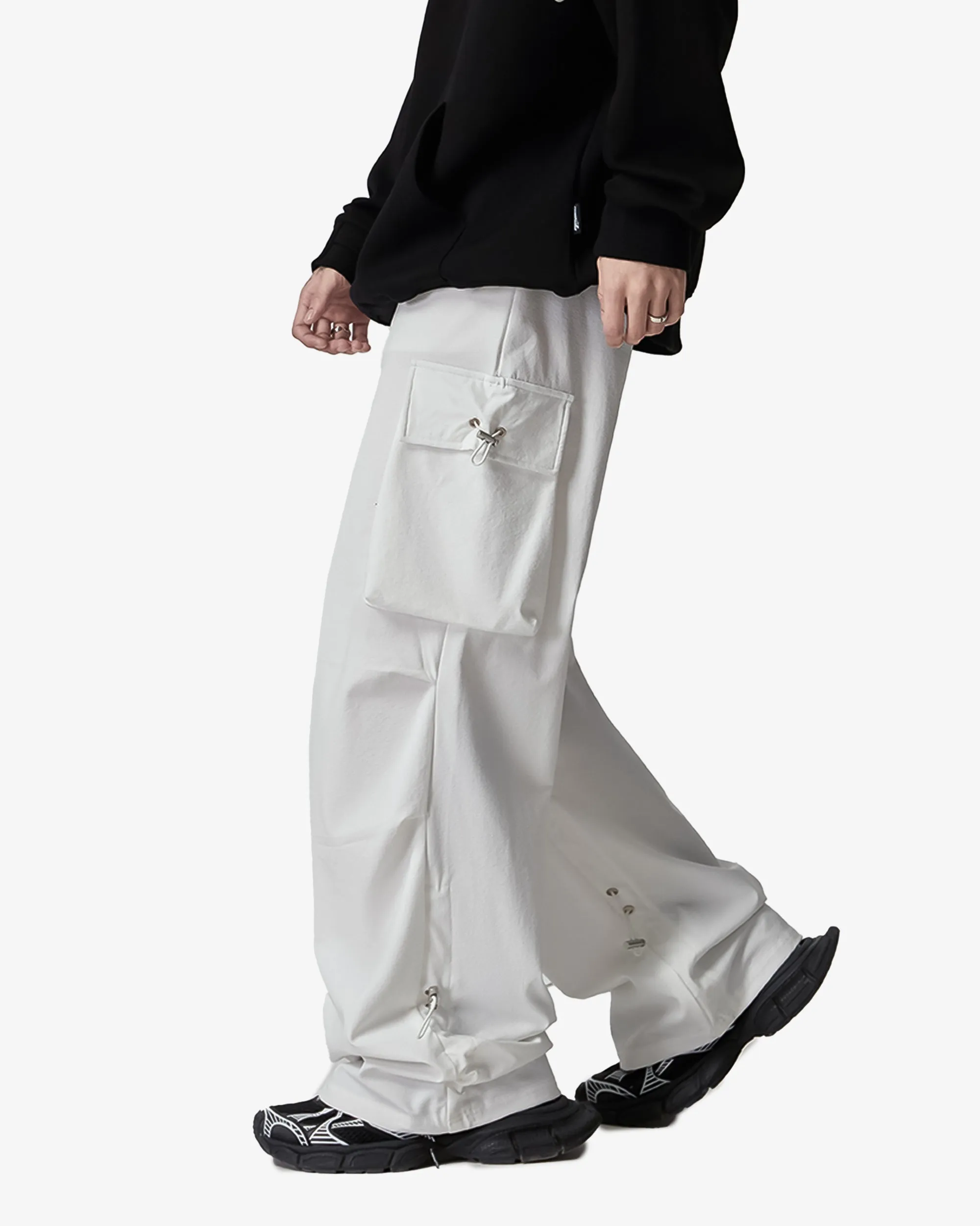 Wide Fit Parachute Cargo Pants with Drawstrings